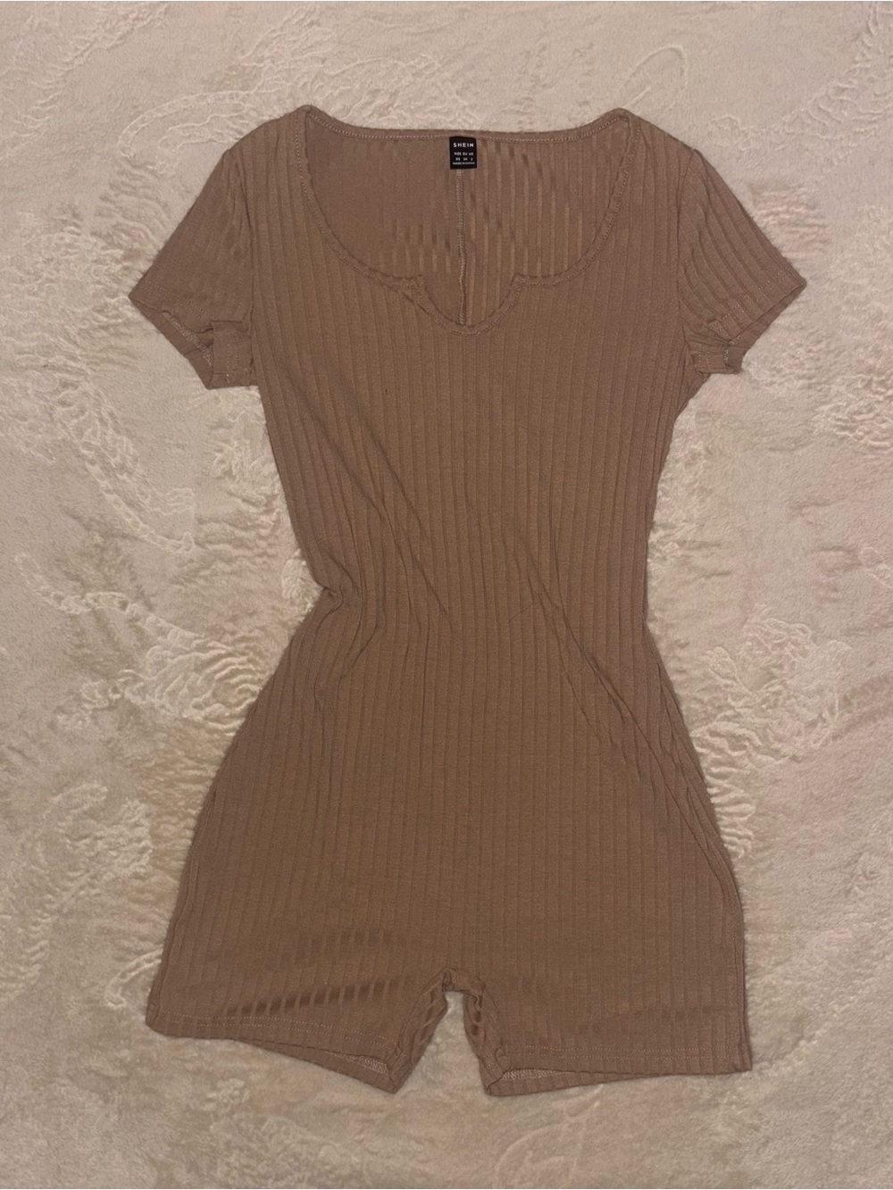 Seamless Ribbed Short Sleeve Romper - Taupe